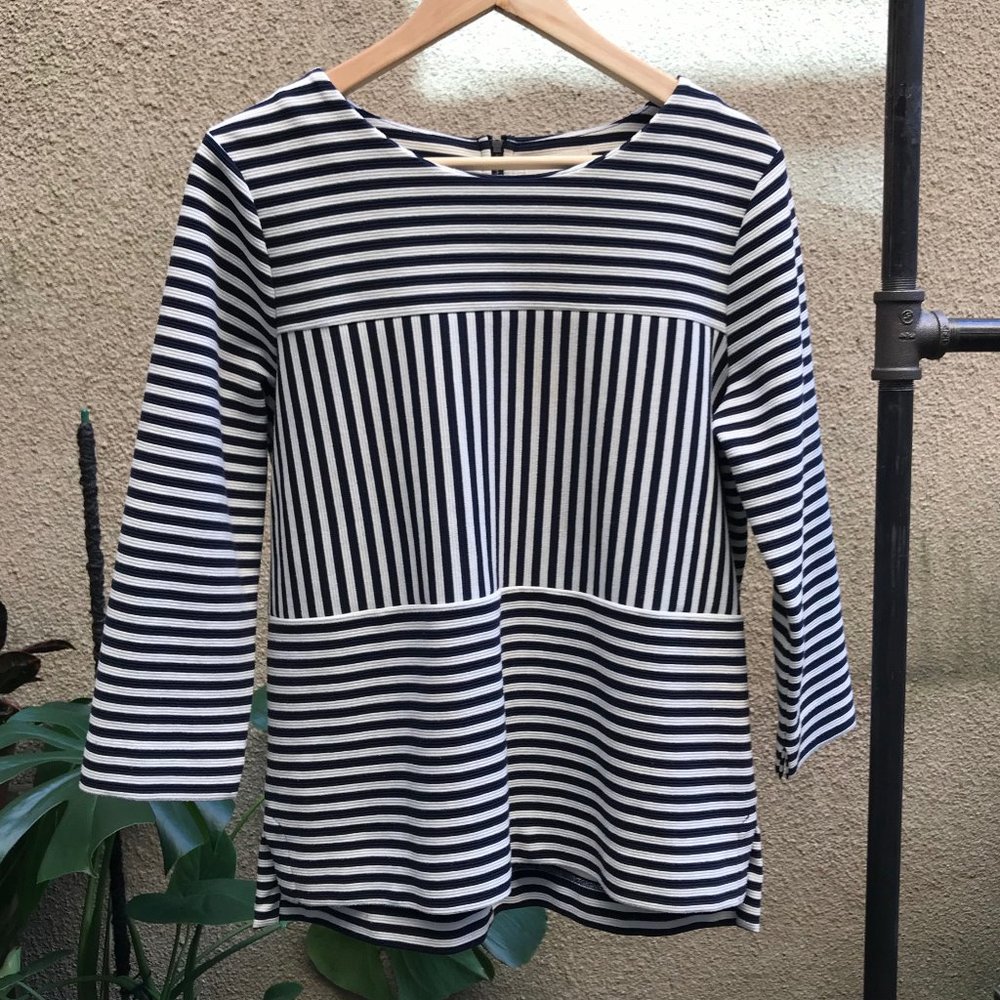 Madewell Collarless Pullover Top in Navy & Ecru Stripe